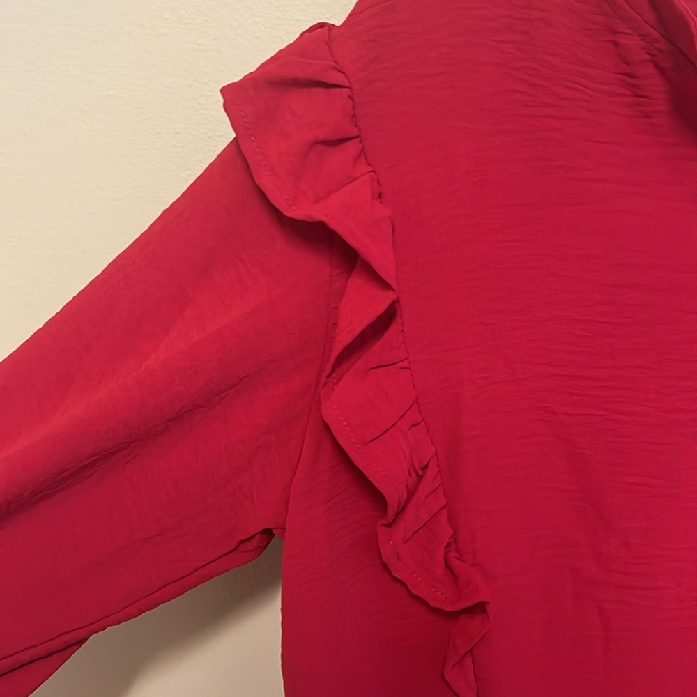Women's Red Ruffle Blouse - Picture 3 of 10